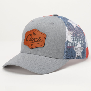 Men's Stars and Stripes Trucker Cap With Leather Patch - Red. White and Blue