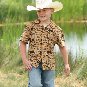 BOYS S/S CAMP SHIRT 5/26-BROWN