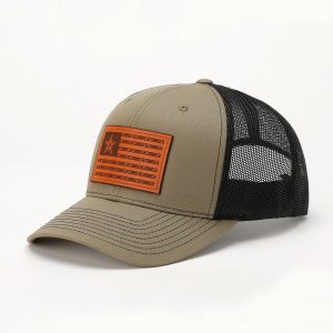 Men's Old Glory Leather Patch Trucker Cap - Olive and Black